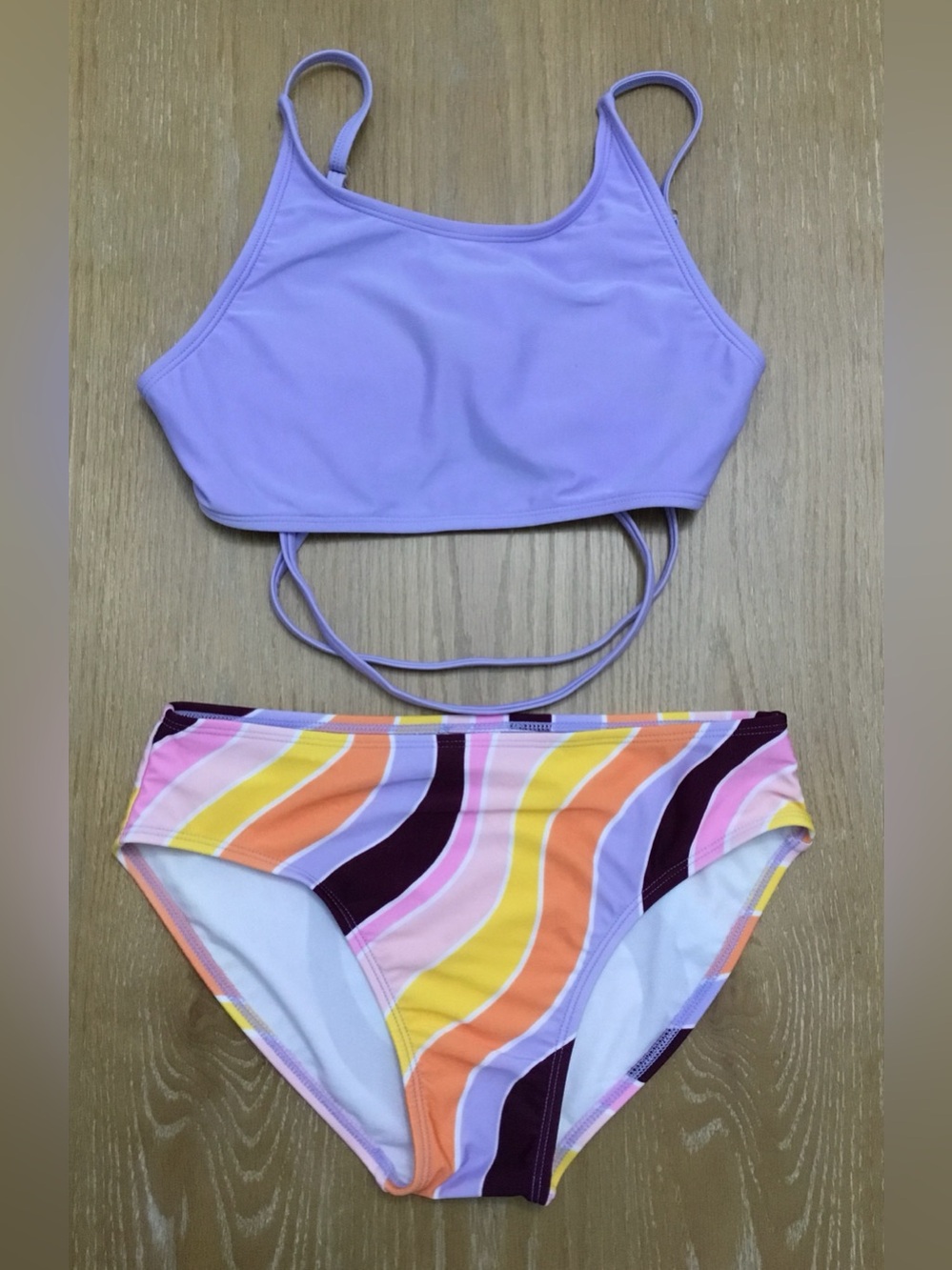 Kids Girls Two-Piece Lavender Swim Set with Wave Bottom size XL - K509
